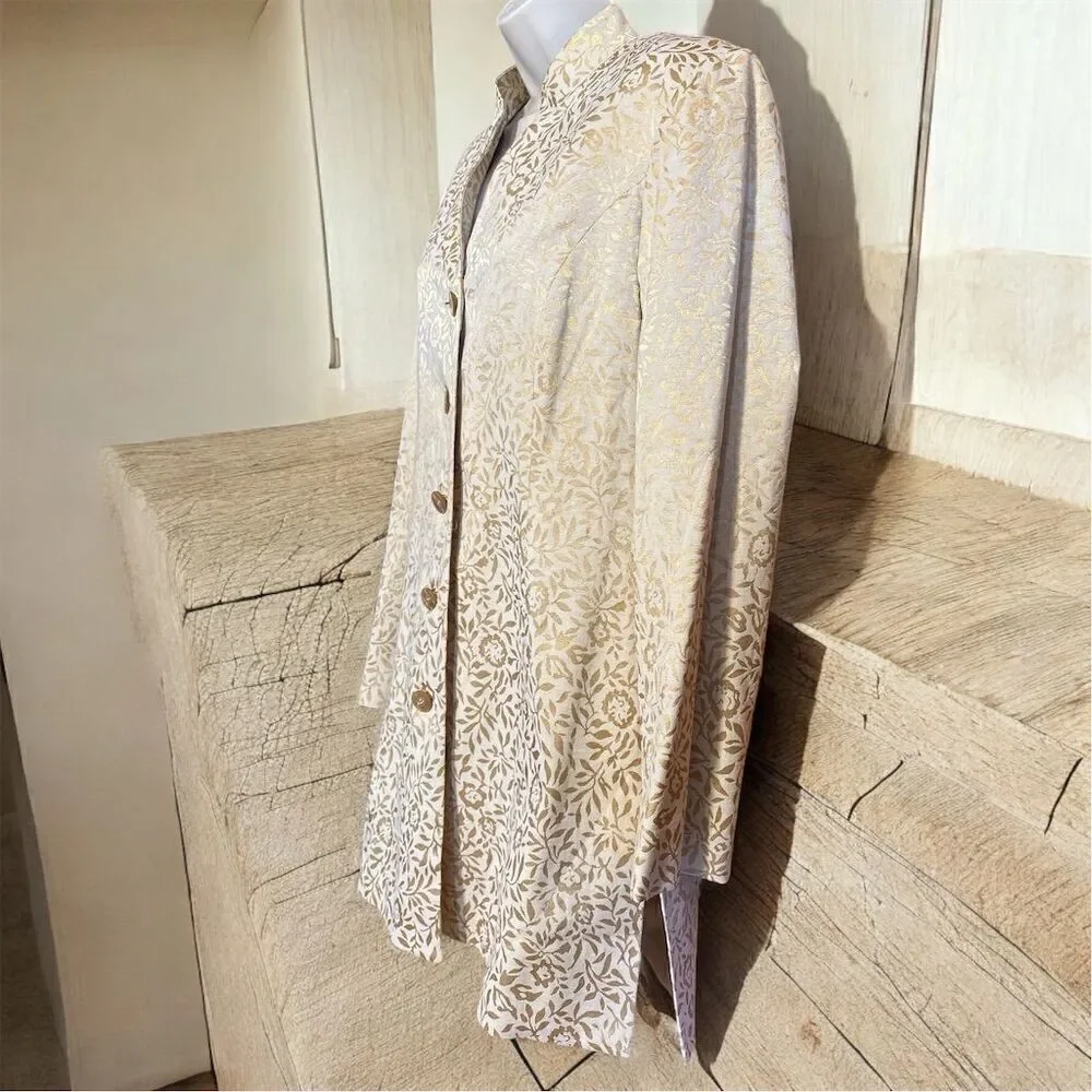 Pendleton Vintage 80's Gold Lame Cream Floral Long Overcoat Button Closure